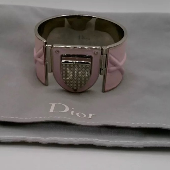 DIOR 💯% authentic diorama pink metal/leather cuff - Picture 3 of 13